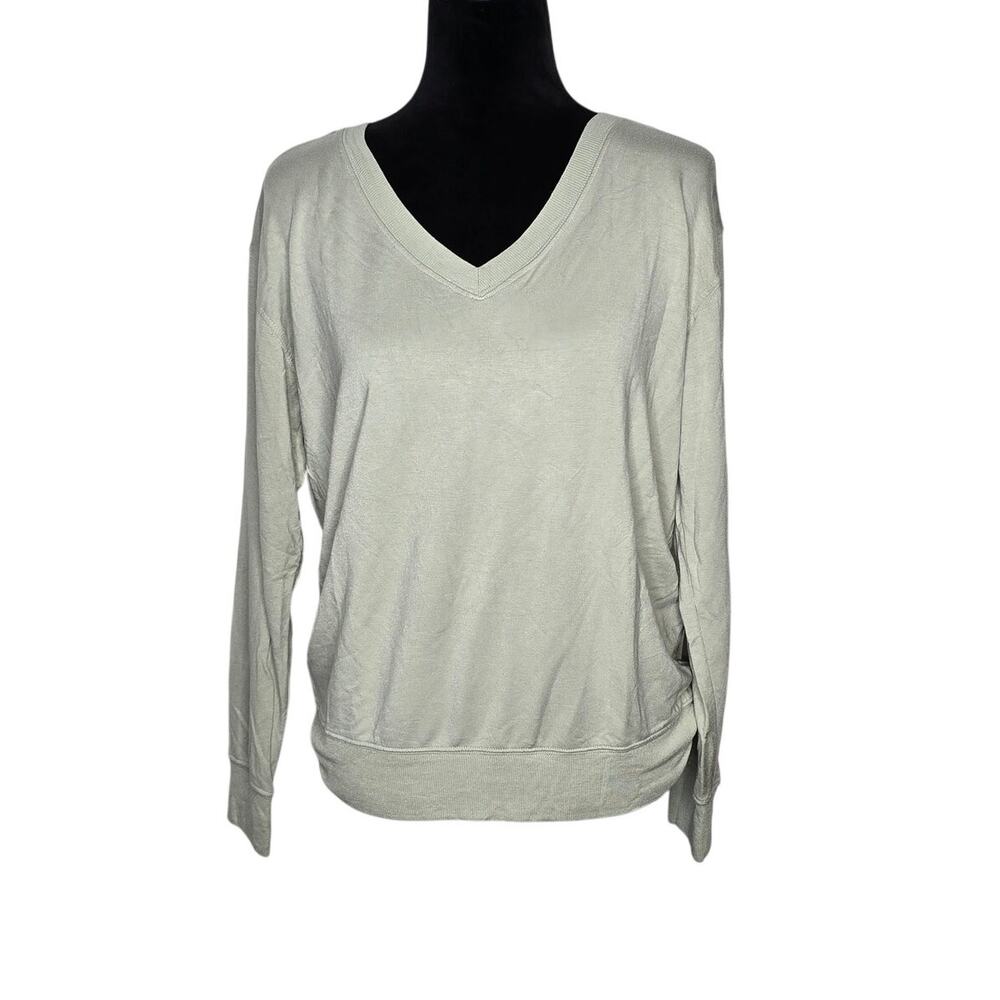 MAGASCHONI Women’s M Sage Green Modal Blend V-Neck Long Sleeve Pullover Top